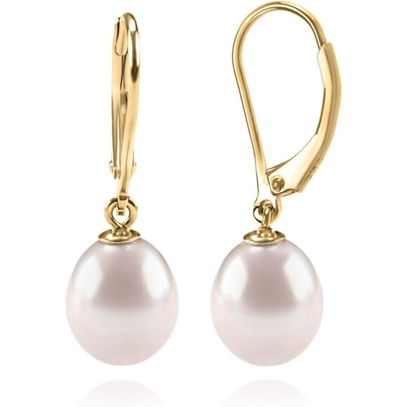 Handpicked Freshwater Cultured Pearl Earring Leverback Dangle Stud Pearl Earring - Picture 1 of 5
